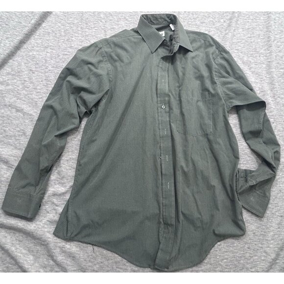 Hathaway Button Down Shirt Men's Size 16 Check Long Sleeve Solid Causal Green - Picture 1 of 7